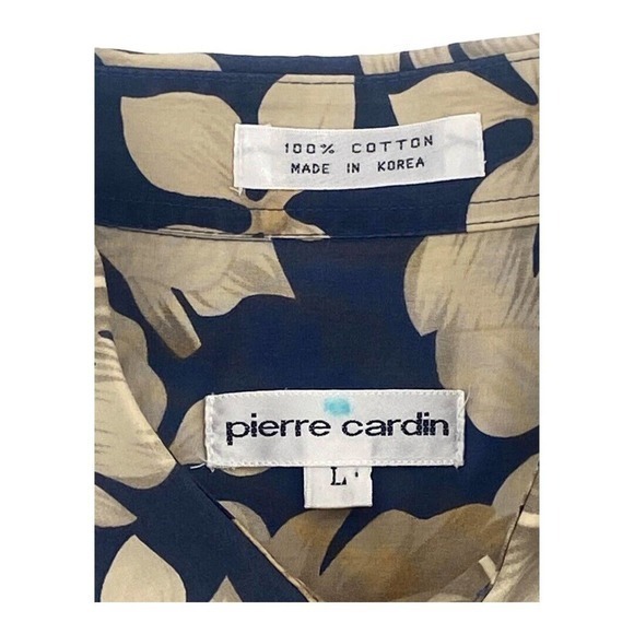 Pierre Cardin Hawaiian Palm Frond Shirt‎ 100% Cotton Black Tan Men’s Size Large - Picture 4 of 10